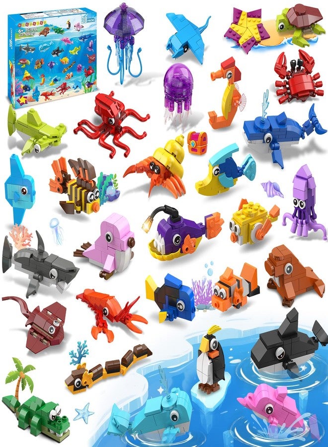 Hogokids 30 Pack Animals Valentines Party Favors For Kids, 824PCS Marine Animal Building Block Sets for Valentines Day Goodie Bags Filler Classroom Prizes Stocking Stuffers Birthday Gifts for Boys Girls 6+ - Image 1